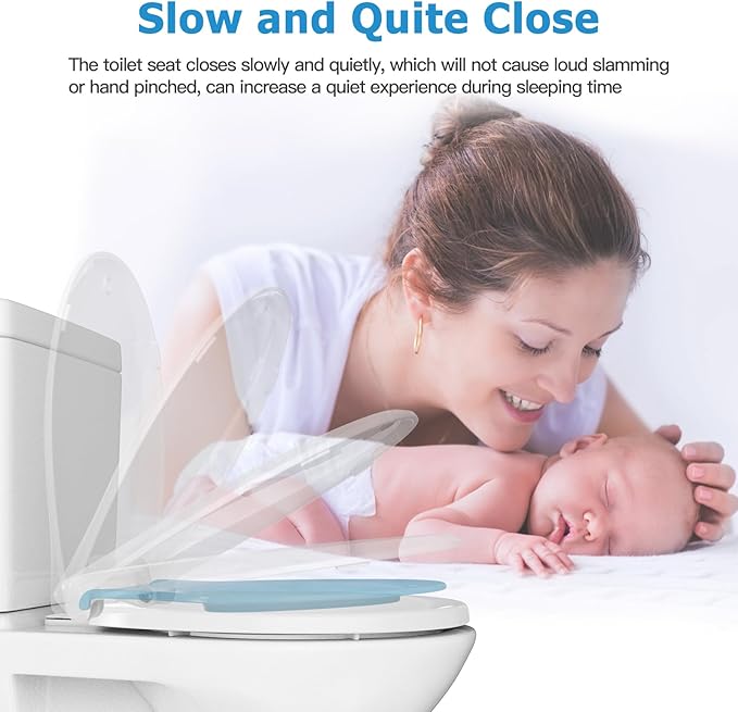 Toilet Seat Cover,17” Toddler Toilet Seat for Kids Potty Training, Soft-Close Design with PP Material, Built-In Child Seat for Toddlers, Easy to Clean and Install - Blue