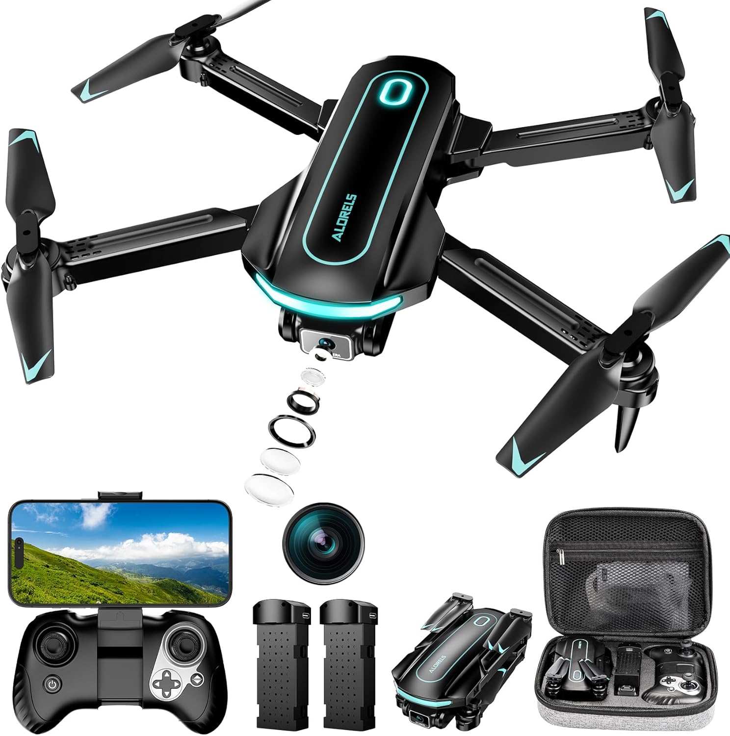 Drone with Camera, Drones for Adults and Beginners, 1080P HD FPV Foldable Mini Drones for Kids, with 2 Batteries, Carrying Case, Trajectory Flight, Gravity Control, One-Key Takeoff/Landing, 360° Flip, Toys for Gift