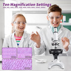 Microscope for Adults Kids, 40X-2000X Microscope Kit with Adjustable Brightness LED, Slides, Biological Compound Microscopes for School Lab Home Education, Gifts for Children Students