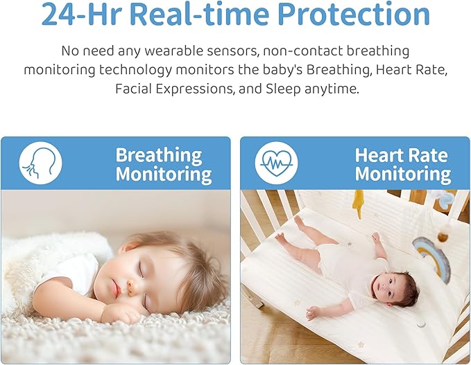 Smart Baby Monitor Contact-Free with Sleep & Breathing Tracking, 2K Secure Wi-Fi Video Camera Supporting Local Video Recording, AI Face Capture, Crying Alerts, Face Cover Alarm, Night Vision