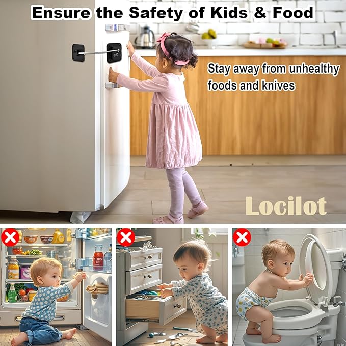 3 Pack Fridge Lock for Kids, Traceless Refrigerator Lock for Adults, Child Proof Cabinet Locks Baby Proofing, Drawer Freezer Locks for Fridge Refrigerator (Black)