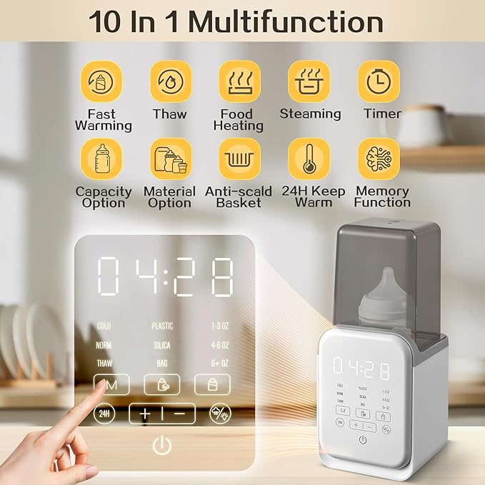 Bottle Warmer, 10-in-1 Fast Baby Bottle Warmer for Breastmilk & Formula, Baby Milk Warmer with Smart Temp Control and Night Light, Bottle Warmers for All Bottles