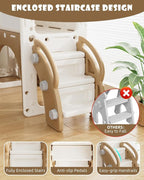 YUFU 12 in 1 Kids Slide for Toddlers, Toddler Slide Playset with Golf, Drawing Board, Climber, Basketball Hoop and Storage Space, Indoor Outdoor Toddler Playground for Kids Age 1-3 (Brown)