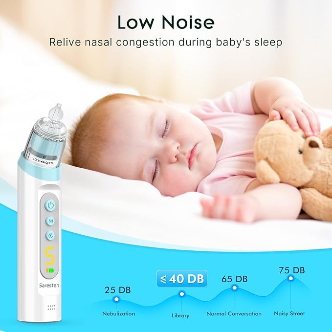 Nasal Aspirator for Baby,Rechargeable Nose Sucker for Baby,Baby Nasal Aspirator with 3 Silicone Tips,Adjustable Suction ,Waterproof Booger Sucker for Baby with Music and Light Function,Blue