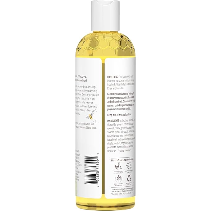 Burt's Bees Baby Shampoo & Wash, Tear Free Soap, Baby Care, Original,12 Ounce (Pack of 3)