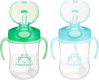 Amazon Brand - Mama Bear Silicone Weighted Straw Sippy Cup, 9 Ounces, Pack of 2, Blue/Green