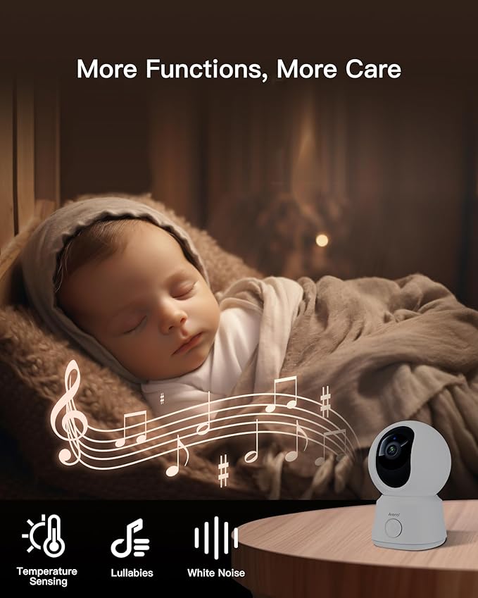 ARENTI B2, 360° View Baby Camera for Pet/Nanny, 2.4g WiFi Only, Temperature Sensor, Sound & Motion Detection, 2 Way Audio, Night Vision, Works Screen2-No Light