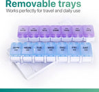 Sukuos AM PM Weekly 7 Day Pill Organizer, 2 Times A Day Pill Box with Arthritis Friendly Push Button, Medicine Cases for Vitamin/Fish Oil/Supplements, Easy to Clean (Purple&Blue)