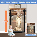 40.5" Extra Tall Baby Gate No Drill, 54.7"-60.2" Extra Wide Dog Pet Gate Indoor Outdoor, Safety Child Toddler Gate, Metal Tension Auto Close No Climb Fence Pet Cat Gate for Stairs, Black