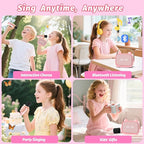 Mini Karaoke Machine Toys Gifts,Kids Portable MP3 Player with 2 Wireless Microphone and LED,Christmas Birthday Gifts for Girls Boys 3 4 5 6 7 8+ Year Old (Pink)