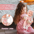 DONTNO 12'' Baby Doll in Gift Box with Pink Bear Pattern Clothes Accessories Playset,Pacifier,Feeding Bottle. Used for Gift Idea for Child Ages 3+