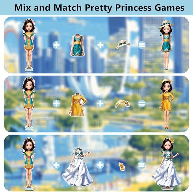 Yuzee Paper Dolls Stickers - Magnetic Dress Up Dolls for Girls - Toddler Travel Toys - 1 Paper Doll and 33 Clothing Accessories with 3D Magnetic Game Scene, Foster Creativity and Imagination