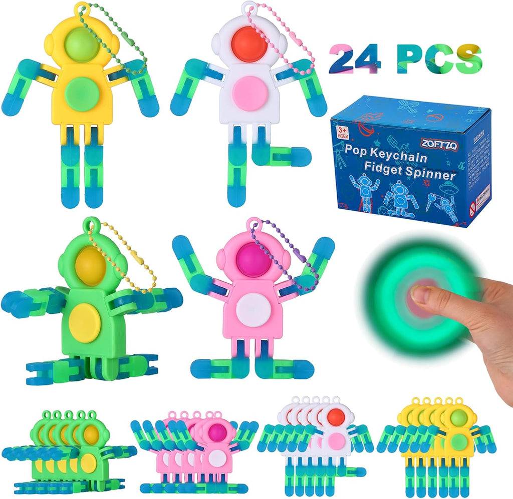 24Pcs Pop Fidget Spinners Bulk - Deformable Astronaut Fidget Spinner Keychain Robot Gyro Fidget Spinner for Kids Adults Glow in The Dark Sensory Toys Christmas Party Favors Classroom Prizes