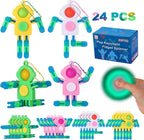 24Pcs Pop Fidget Spinners Bulk - Deformable Astronaut Fidget Spinner Keychain Robot Gyro Fidget Spinner for Kids Adults Glow in The Dark Sensory Toys Christmas Party Favors Classroom Prizes