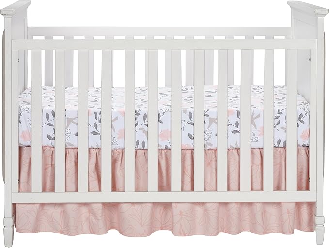 Lambs & Ivy Petals White/Pink/Gray Floral 100% Cotton Fitted Crib/Toddler Sheet