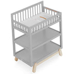 Dream On Me Hygge Baby Nusery Changing Table, Elevated Safety Rails, Water-Resistant Changing Pad & Safety Belt, Spacious Storage Shelves, GREENGUARD Gold & JPMA Certified – Pebble Grey Oak