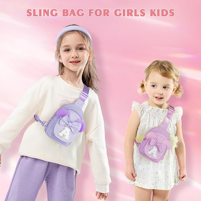 Birthday Gifts for Girls, Sling Bags for Girl Kid Travel, Birthday Gifts for 4 5 6 7 8 9 10 Year Old Girls Small Initial Pink Cross Fanny Packs Sling Bag for Daughter Gift (Pink T)