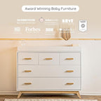 dadada Soho 5-Drawer Dresser for Nursery and Bedroom - Modern Design, Large Storage, Baby-Safe Finish, Soft Close Drawers, Anti-Tip Safety, Sturdy Legs & Solid Wood Handles, 47” Wide (White+Natural)