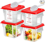 4 pcs 6qt Food Storage Containers with Lid, Square Clear Commercial Food Storage Containers with Handle and Scale for Food Storage in Home Kitchen & Dining (Red)