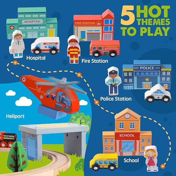 Tiny Land 110PCS Wooden Train Set – Toy Train with Tracks for Kids Ages 3-7, Compatible with Major Brands, Ideal Railway Playset for Boys and Girls, Great Birthday