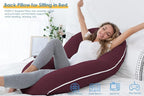 INSEN Pregnancy Pillow, Maternity Body Pillow with Velvet Cover, C Shaped for Side Sleeping (Cooling Tencel-Red Plum)