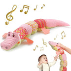 Sumobaby Crocodile Baby Toys Musical Crocodile, Stuffed Animal Activity Soft Toys with Teether, Multi-Sensory Crinkle, Rattle and Textures, for Tummy Time, 0 - 12 Months, Boys, Girls, Alligator (Pink)