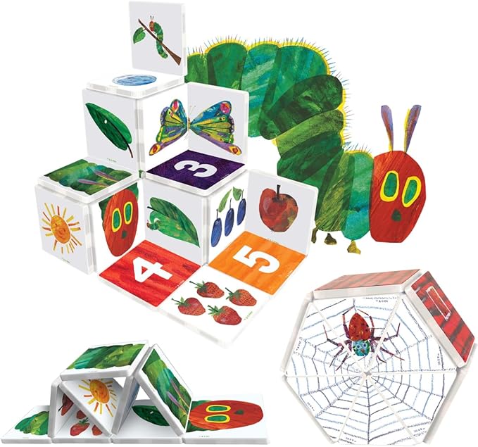 CreateOn Eric Carle The Very Hungry Caterpillar & Bonus Very Busy Spider Playset, Magnetic Building Toys, Educational, STEM and Montessori Tools, Magnetic Tiles for Kids Ages 3+, 24 Pieces