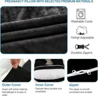 Pregnancy Pillow J-Shaped Full Body Pillow, 59 inch with Velvet Cover Easy to Remove and Wash, Support Pregnant Women's Backs Legs and HIPS, Improve Sleep,Pregnancy Pillow for Women Black