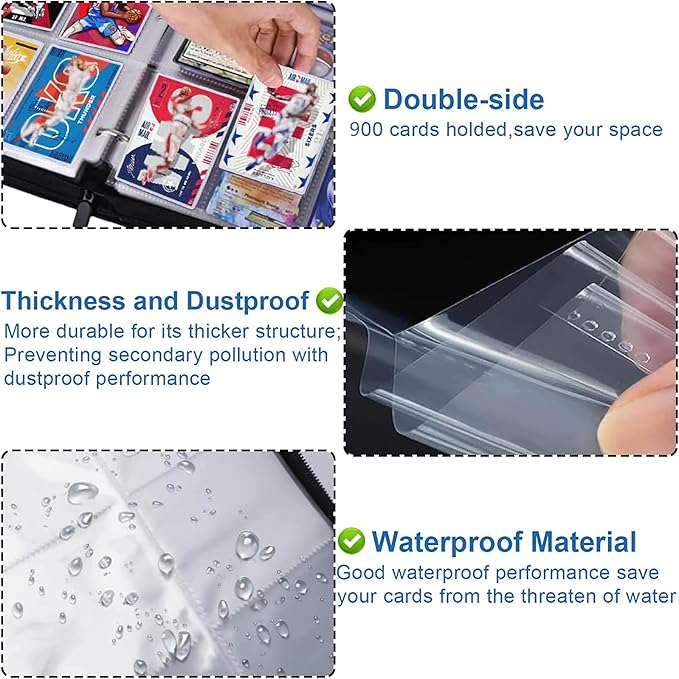 9 Pocket Baseball Card Binder Holder Fits 900 Cards with 50 Removable Sleeves, Trading Card Collection Binder Album Book Case Storage for Boys Girls Toys Gift (Flame 9 Pocket)