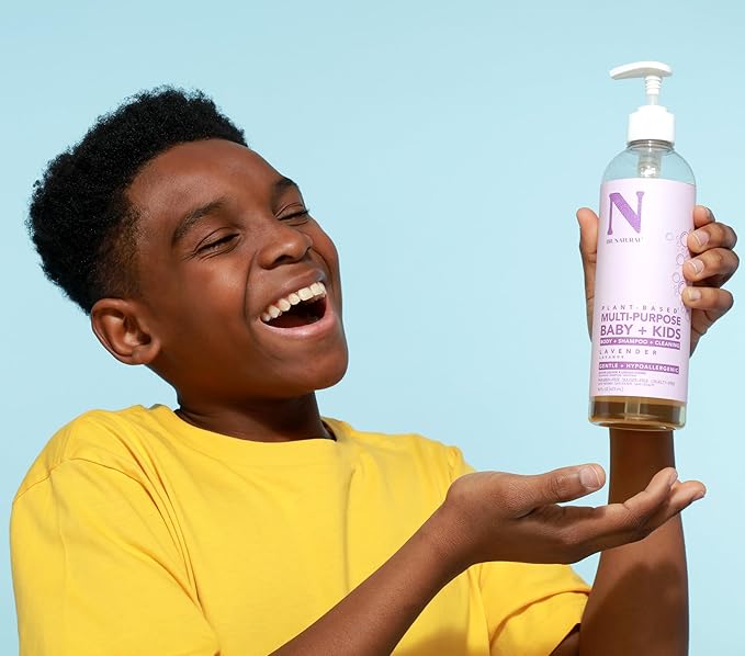 Dr. Natural Multi-Purpose Baby Plus Kids Soap - Body Wash and Shampoo - Gentle Soap with Shea Butter - Newborn Safe - Lavender - 16 oz