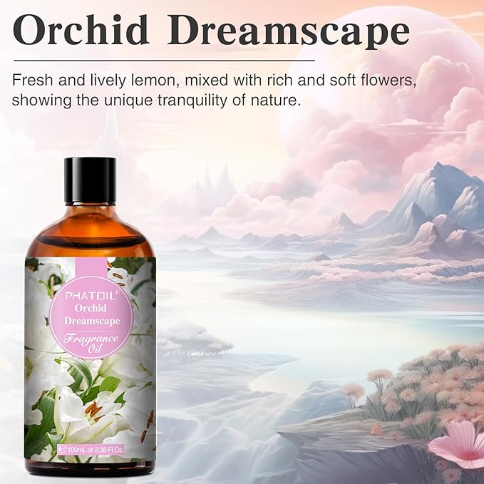 PHATOIL 3.38FL.OZ Orchid Dreamscape Fragrance Oils for Aromatherapy, Essential Oils for Diffusers for Home, Perfect for Diffuser, Yoga, Skin Care, DIY Candle and Soap Making - 100ml