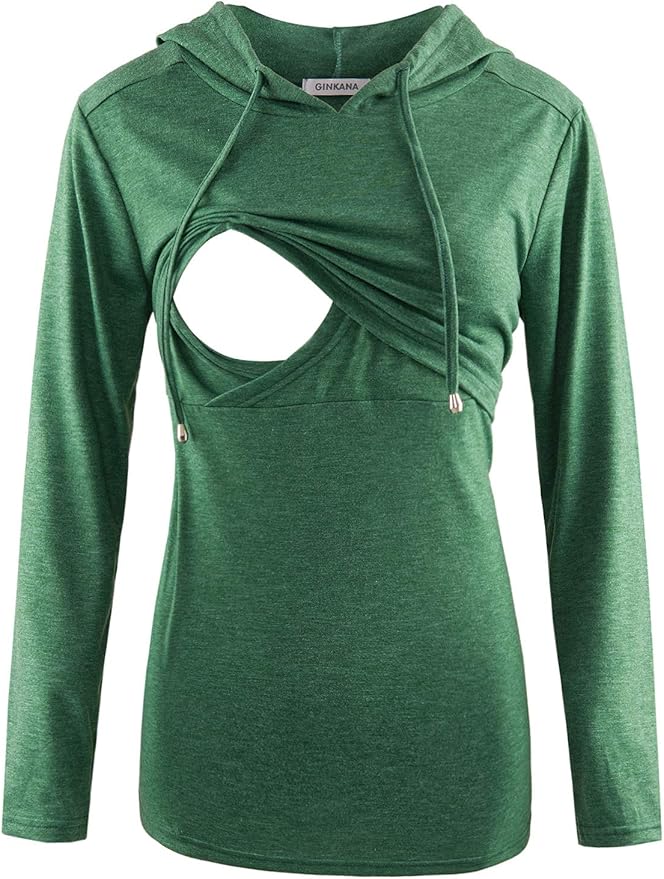 GINKANA Women's Nursing Hoodie Sweatshirt Long Sleeves Breastfeeding Maternity Tops Casual Clothes