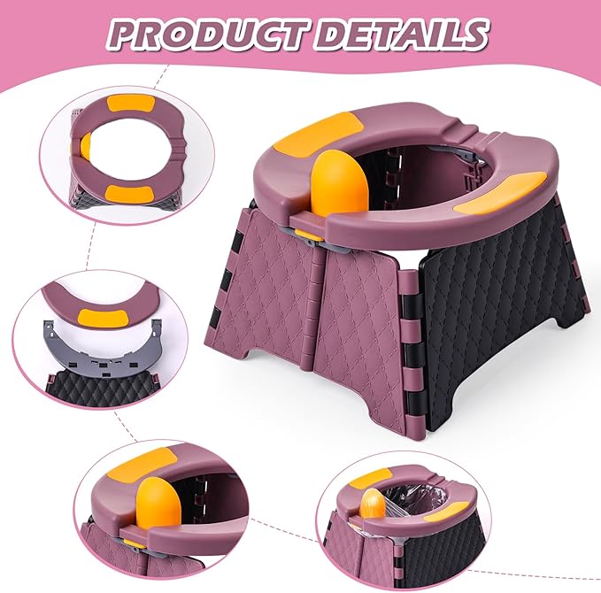 Portable Potty for Toddler Travel, Kids Travel Potty Training Chair with Travel Bag, Baby Potty Training Toilet for Outdoor and Indoor Easy to Clean (Purple) by Yszawmx, Includes 30 Replacement Bags