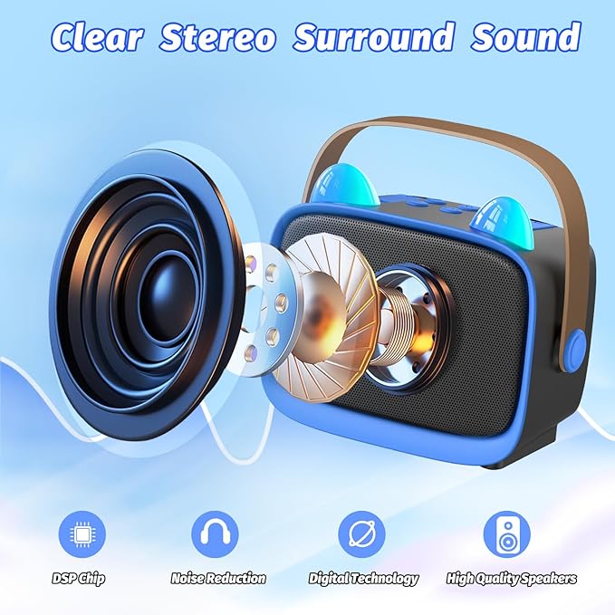 Mini Karaoke Machine Toys Gifts,Kids Portable MP3 Player with 2 Wireless Microphone and LED,Christmas Birthday Gifts for Girls Boys 3 4 5 6 7 8+ Year Old (Blue)