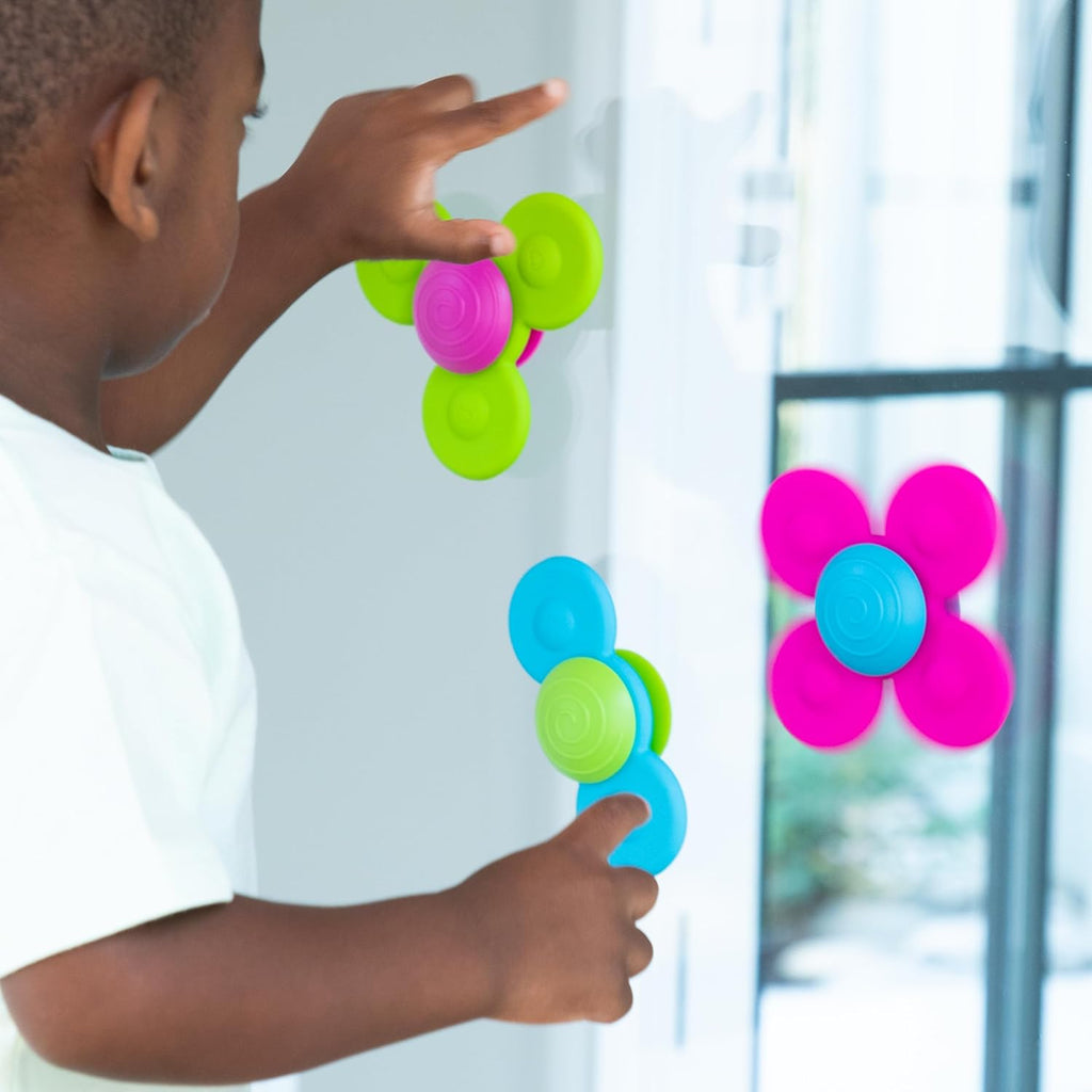 Fat Brain Toys Whirly Squigz - 3 Silicone Spinners for Toddlers & Kids, 10 mos+