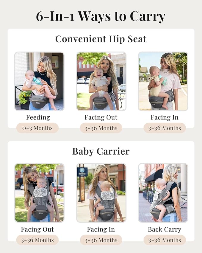 Baby Carrier Pro, MOMTORY Safety-Certified 6-in-1 Ultra Storage Baby Carrier Newborn to Toddler, Detachable Baby Holder Carrier with Hip Seat, Ergonomic Cozy Baby Front and Back Carrier for 7-50lbs