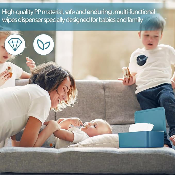 Diaper Wipes Dispenser Wipes Holder, Wipes Tissue Case Keeps Wipes Fresh Tissue Wipes Container with Lid (Blue)