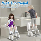 Potty Training Seat with Step Stool for Toddlers - Upgrade 2-in-1 Toilet Seat Toilet Ladder for Kids Children Boys Girls, Anti-Slip Pad & Adjustable Height with Waterproof - Grey