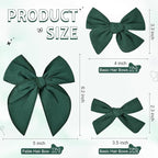 DEEKA 4 PCS Dark Green Cotton Linen Hair Bows 3 Styles 5" & 4" Handmade Hair Bow set for Toddler Girls Alligator Hair Clips Knot Bows Hair Accessories for Little School Girls (Dark Green)