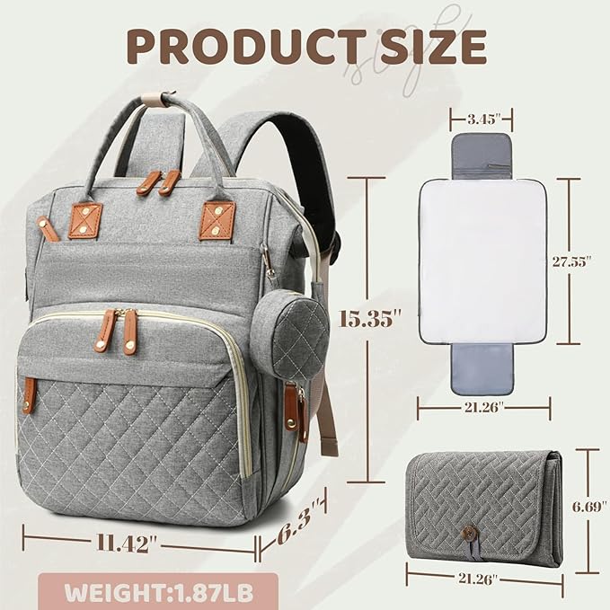 Diaper Bag Backpack for Girls Boys: Gray Toddler Diaper Bag with Changing Pad Baby Backpack Diaper Bag for Mon Dad Newborn Cute Mochila Pañaleras para Bebe Niña Niño Baby Registry Search Essentials