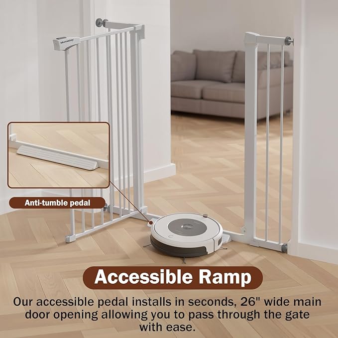 Mumeasy 36" Extra Tall Baby Gate for Stairs and Doorways, 26-40" Auto Close Dog Gate Indoor, Easy Install Pressure Mounted Pet Gate, Safety Baby Gates with Door for Child and Pets