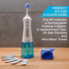 Nasal Irrigation System by Tilcare - Perfect Nasal Rinse Machine for Sinus & Allergy Relief - Electric Neti Pot for Nasal Irrigation to Cleanse Your Stuffy Nose - Comes with a Towel and 30 Salt Packs