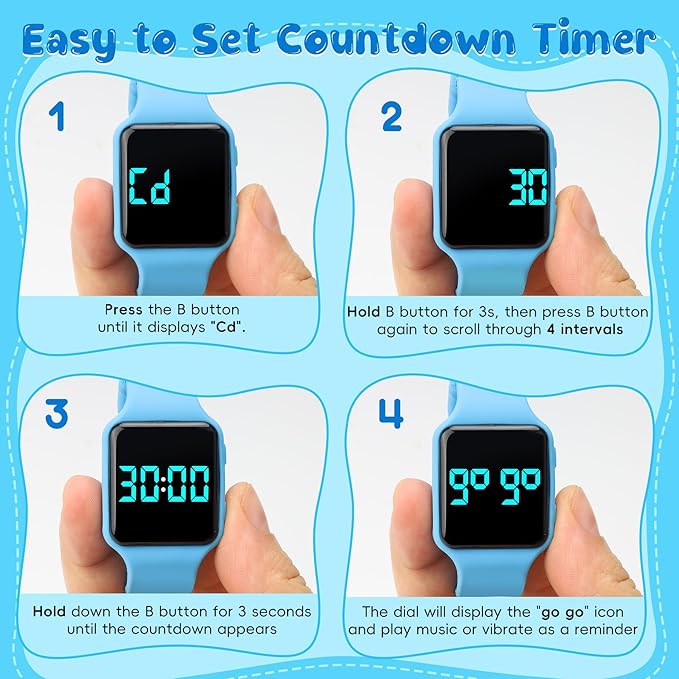 Potty Training Watch for Toddlers & Kids with Countdown, Flashing Lights, Fun Music or Vibration Alerts - Waterproof Interactive Toilet Training Reminder for Boys & Girls Ages 2-9