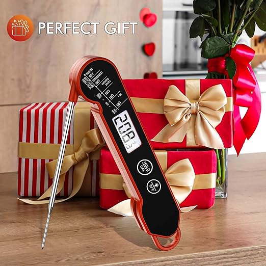 Meat Thermometer Digital with Backlight, Calibration & Hold Function, IP65 Waterproof Food Thermometer for Cooking, Outdoor Grilling, Candy Making