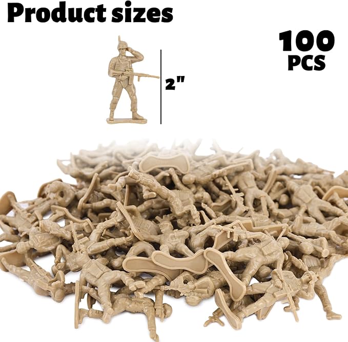 3 Otters 100PCS Army Men Toy Soldiers, Army Men Playset Plastic Soldier Figures Multiple Poses for Boys Birthday Gift Yellow