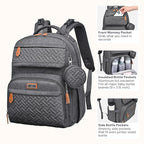 BabbleRoo Diaper Bag Backpack, Travel Backpack with Changing Pad, Pacifier Case & Stroller Straps, Multifunction, Waterproof, Unisex - Dark Gray
