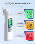 Ear Thermometer, Highly Accurate Ear Thermometer for Kids, Adults and Babies, 30 Memory Recall, 1s Result and 3-Color Fever Alert, with 24 Disposable Probe Covers, White