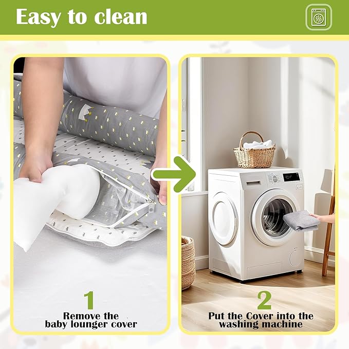 Baby Lounger for Newborn Portable Bag,Baby Nest Play Gym mat with Strap,Newborn Lounger Adjustable Size & Inner Zipper Lengthen Space to 24 Months(Gray Thousand Bird Check)