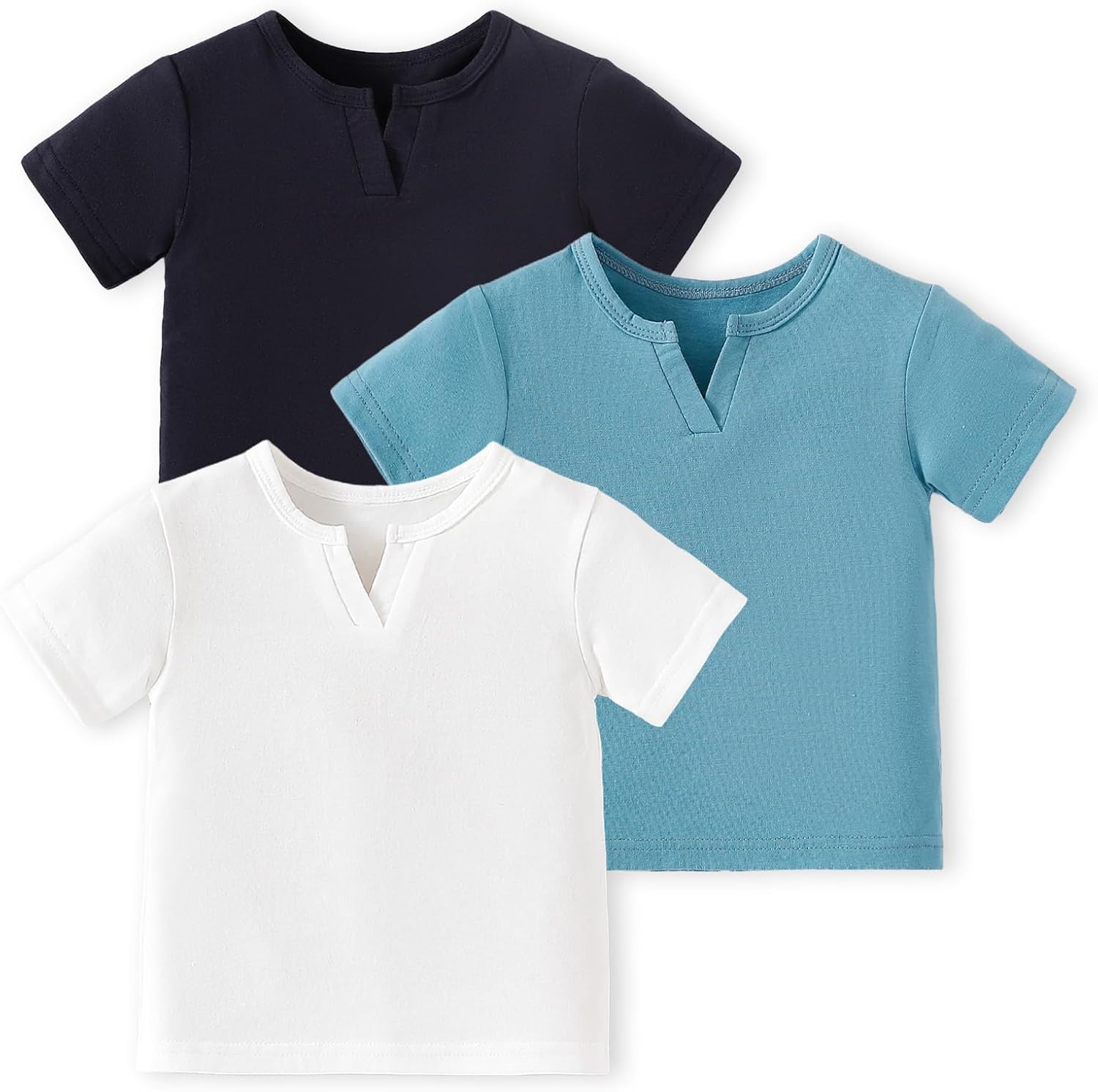 OPAWO Toddler Boy Shirts 3 Pack, V-Neck Short Sleeve Toddler Tshirts, Blank Baby Tee Shirts Summer Tops 12 Months-5T