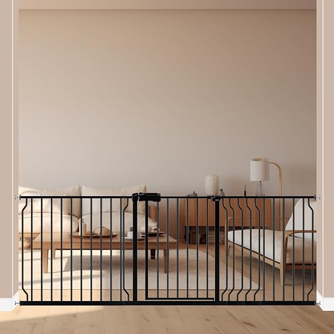 ALLAIBB Extra Wide Pressure Mounted Baby Gate Walk Through Child Kids Safety Toddler Tension Black Long Large Pet Dog Gates with Extension for doorways Kitchen (71.65-85.03"/182-218cm, Black)
